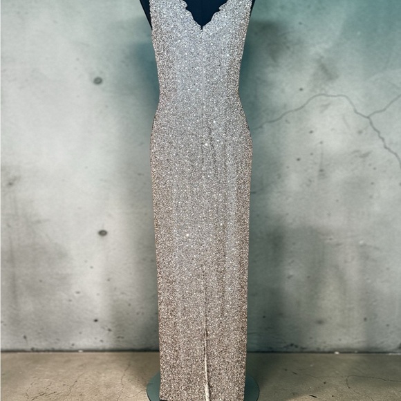 Vintage Scala Silver Hand Beaded 100% Silk Formal Dress Gown - Picture 13 of 16